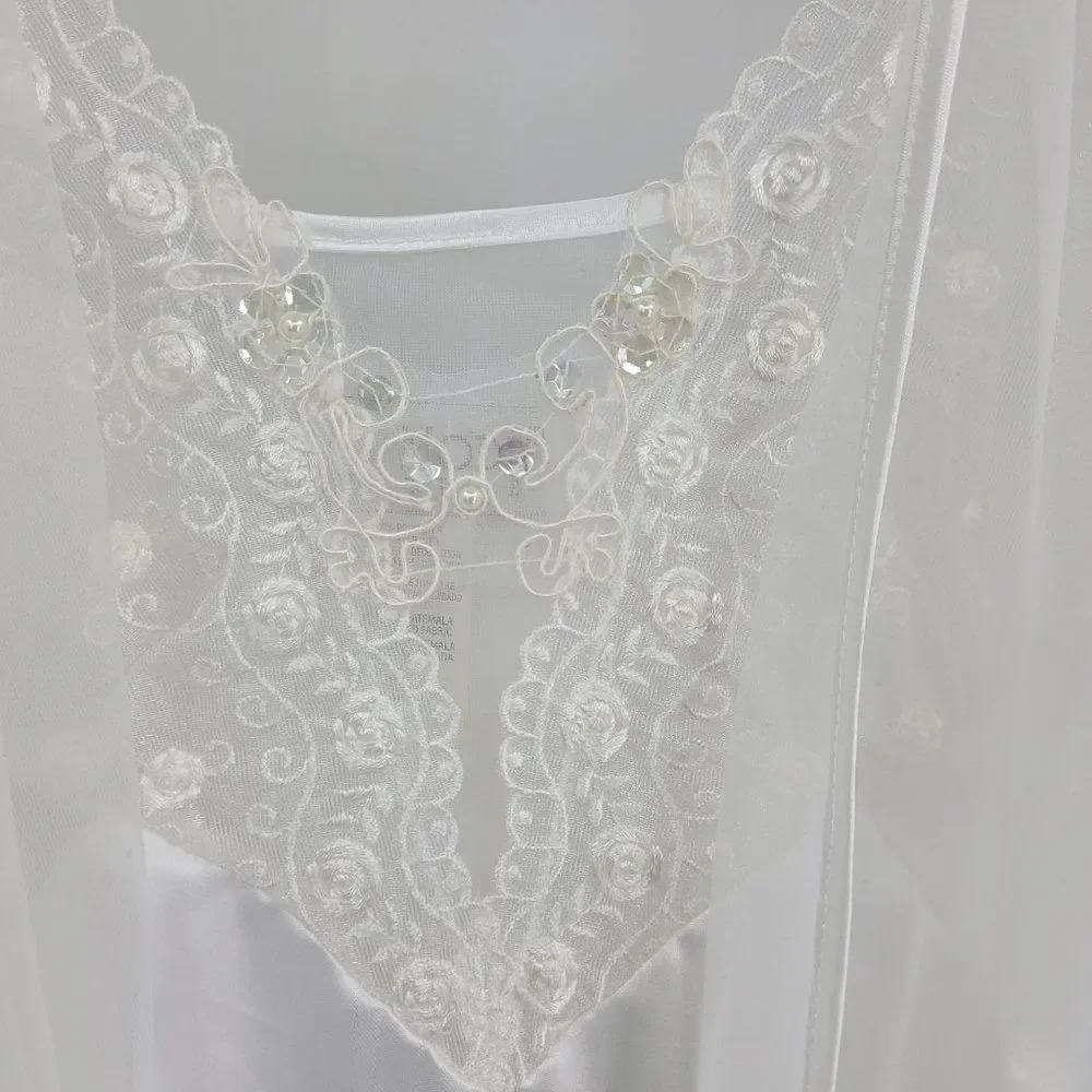 Vtg Val Mode Lingerie Peignoir Negligee Set Sheer Robe Mermaid‎ Gown White Sz S